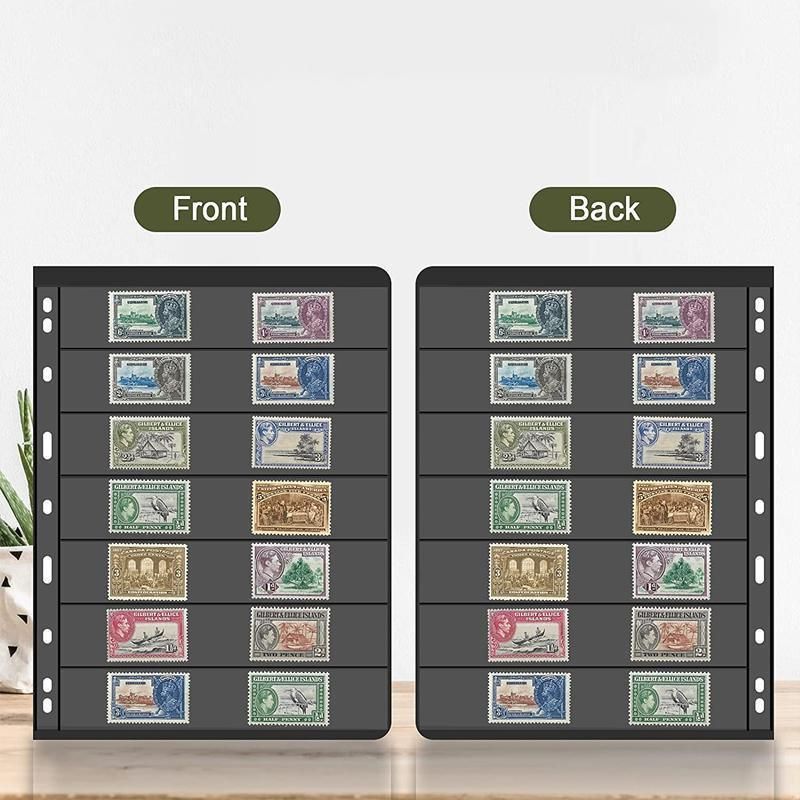 10 Pcs Stamp Album Refill Pages, Double Sided Black 7-Strip Sheets with 9 Holes