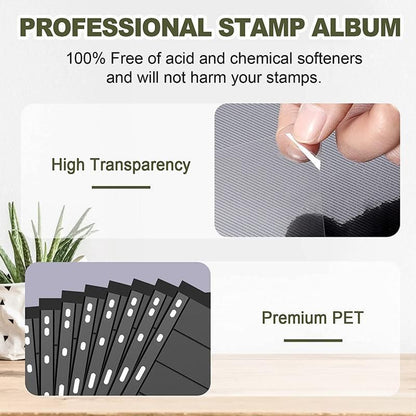 10 Pcs Stamp Album Refill Pages, Double Sided Black 7-Strip Sheets with 9 Holes