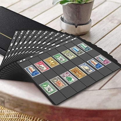 10 Pcs Stamp Album Refill Pages, Double Sided Black 7-Strip Sheets with 9 Holes
