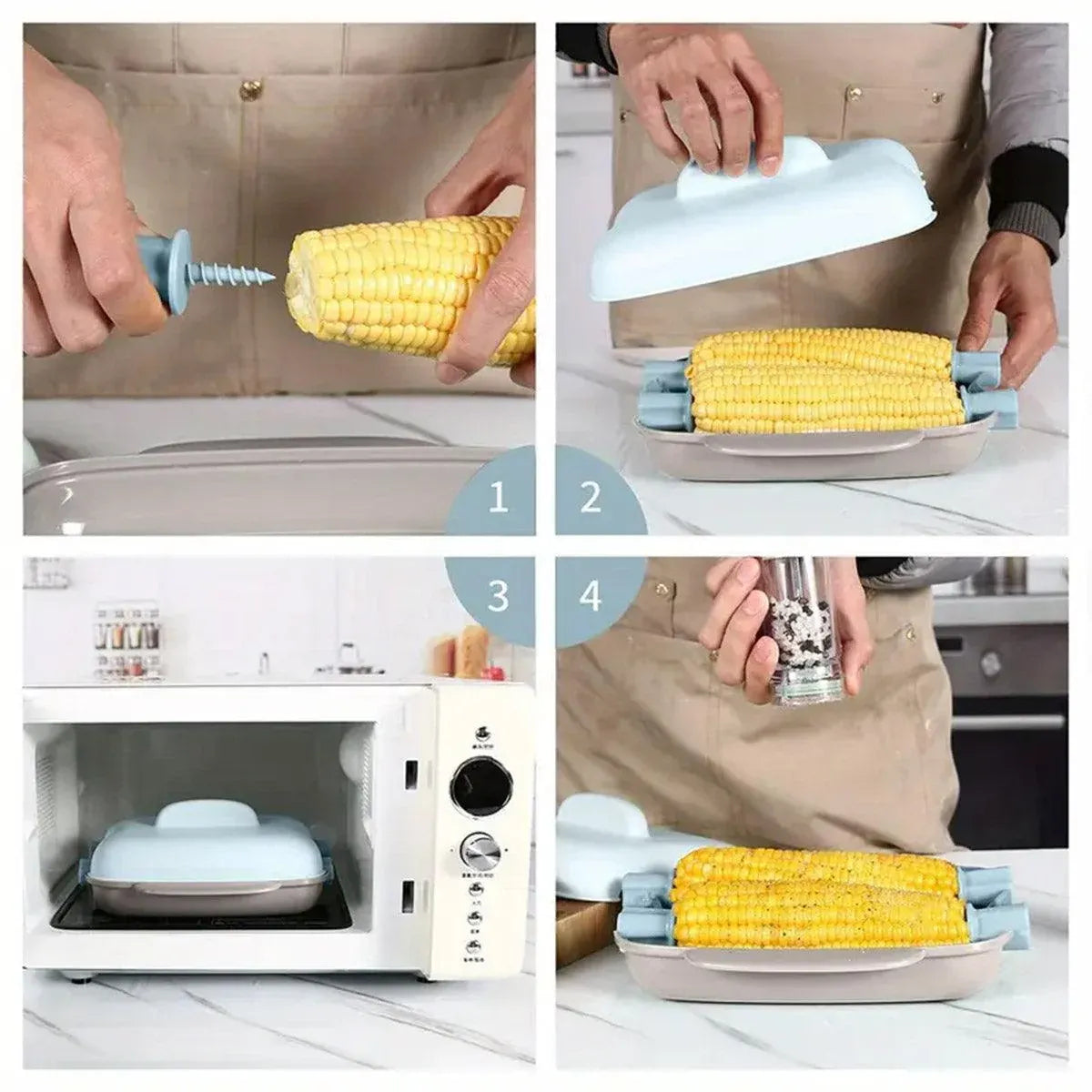 Microwave Corn Steamer Box Kitchen Cooking Tool Fast Heat Resistant Container - Beige