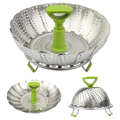 Folding Stainless Steel Steamer Basket Expandable Safe Durable Easy To Use - 9in