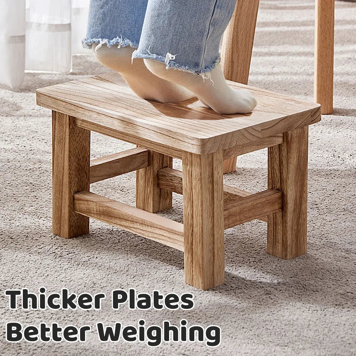 Solid Wood Small Bench Living Room Low Stool Shoe Bench Sturdy Space Saving