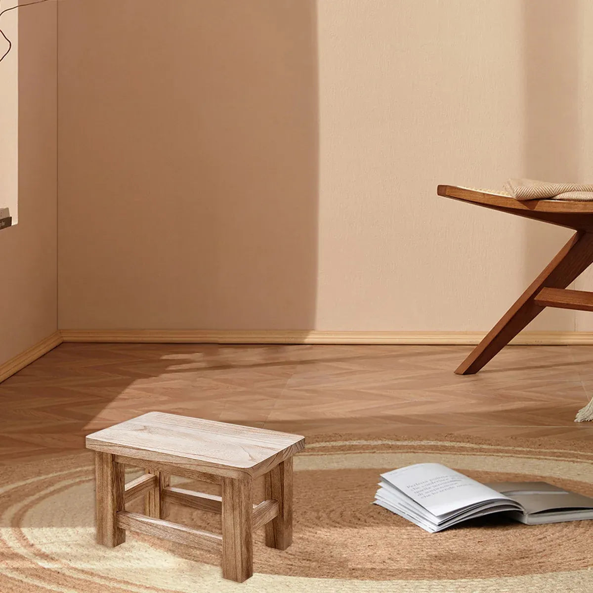 Solid Wood Small Bench Living Room Low Stool Shoe Bench Sturdy Space Saving