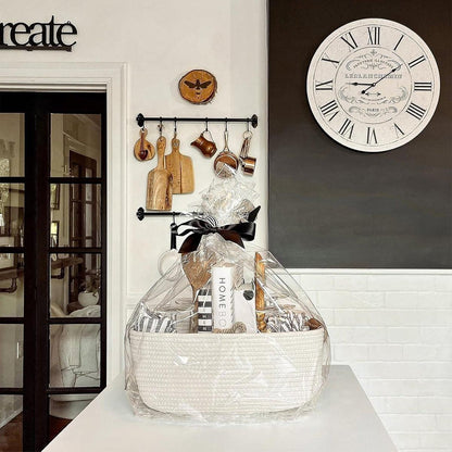 1-Piece White Cotton Rope Storage Basket with Handles