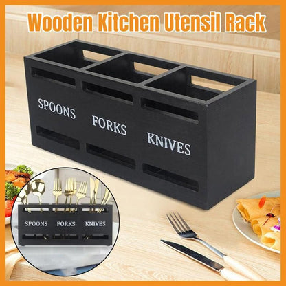Black Three-Compartment Cutlery Organiser 25.5 x 8.7 x 11 cm - 1 Piece