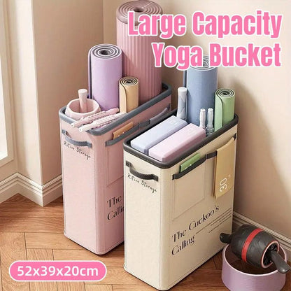 Yoga Mat Storage Box Home Sports Equipment Organiser Basket for Yoga Accessories - Beige