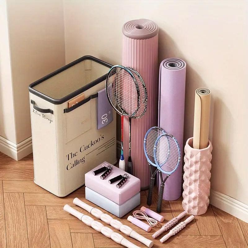 Yoga Mat Storage Box Home Sports Equipment Organiser Basket for Yoga Accessories - Beige