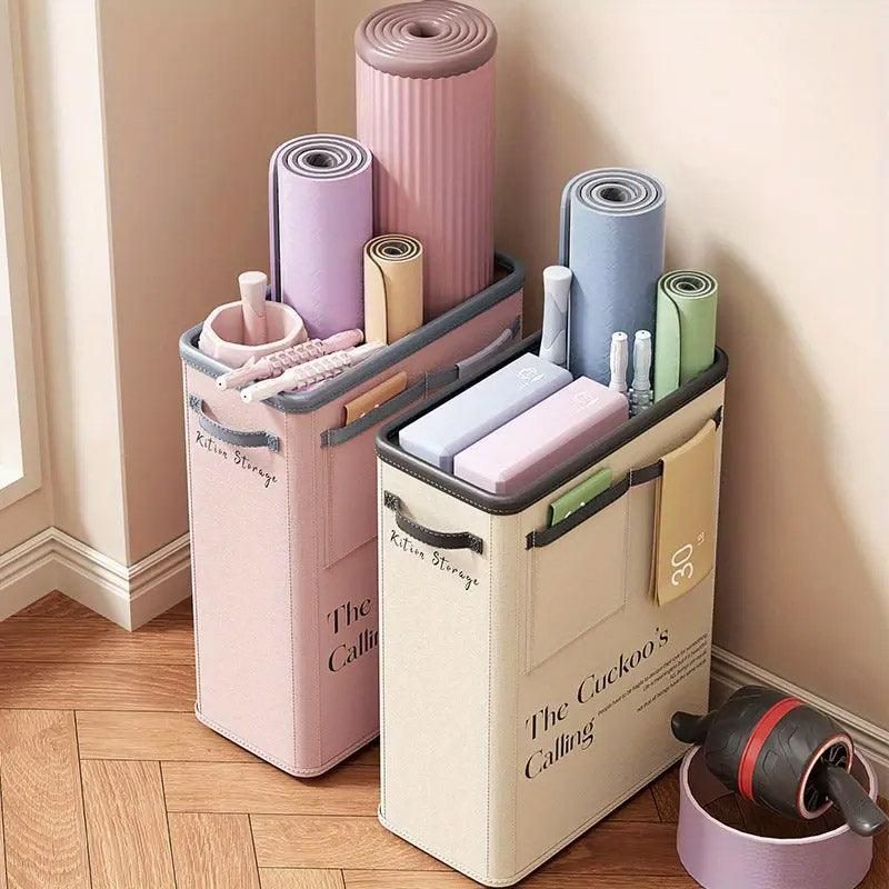 Yoga Mat Storage Box Home Sports Equipment Organiser Basket for Yoga Accessories - Pink
