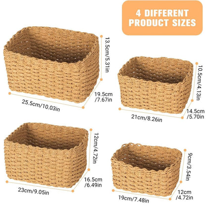 4-Piece Brown Woven Storage Basket Set