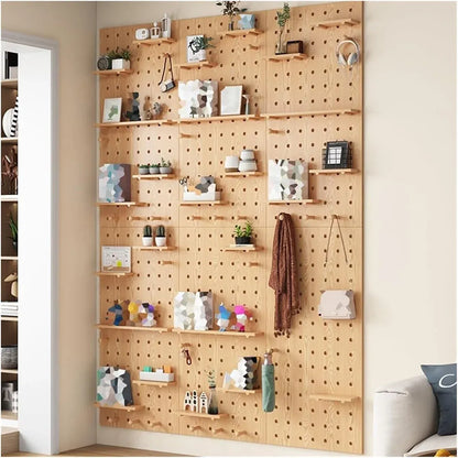 Wooden Pegboard Wall Mounted Organizer Hanging Shelf for Home Living Room Use