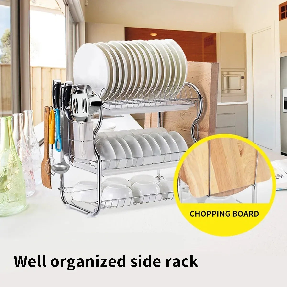 Kitchen Bowl Dish Rack Drainer Storage Cutlery Holder Cupboard Organizer