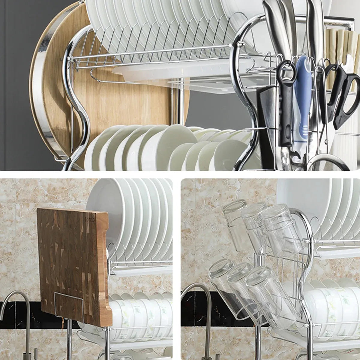 Kitchen Bowl Dish Rack Drainer Storage Cutlery Holder Cupboard Organizer