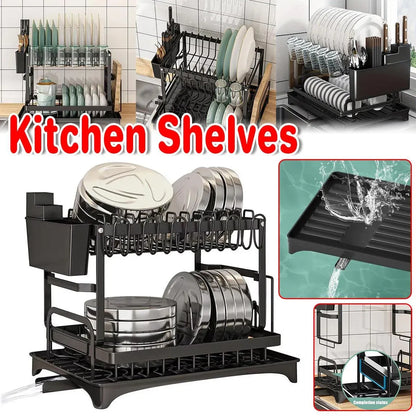 1-Piece Black Dish Drying and Storage Rack