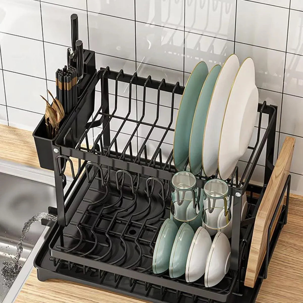 1-Piece Black Dish Drying and Storage Rack