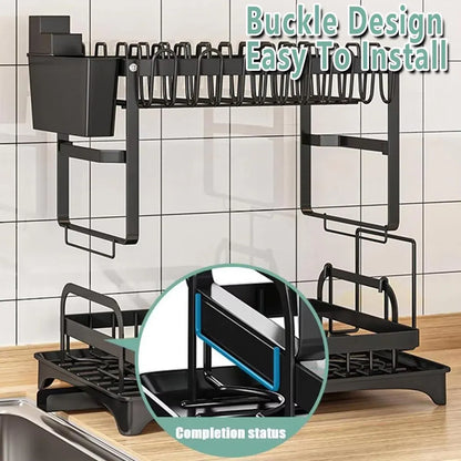 1-Piece Black Dish Drying and Storage Rack