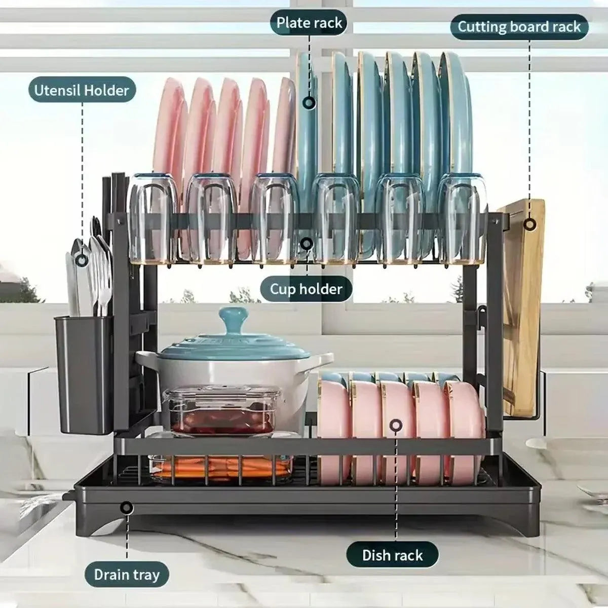 1-Piece Black Dish Drying and Storage Rack