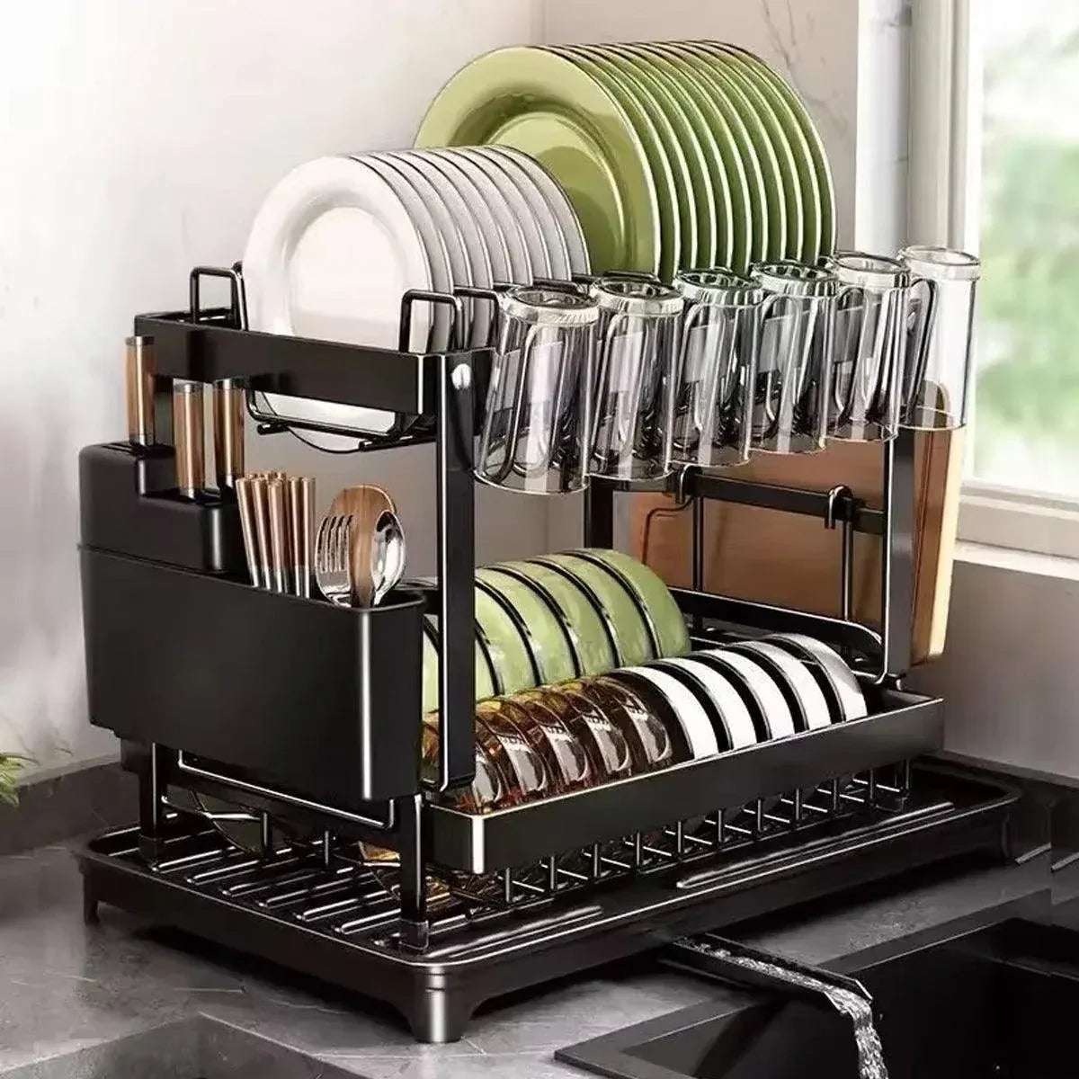 1-Piece Black Dish Drying and Storage Rack