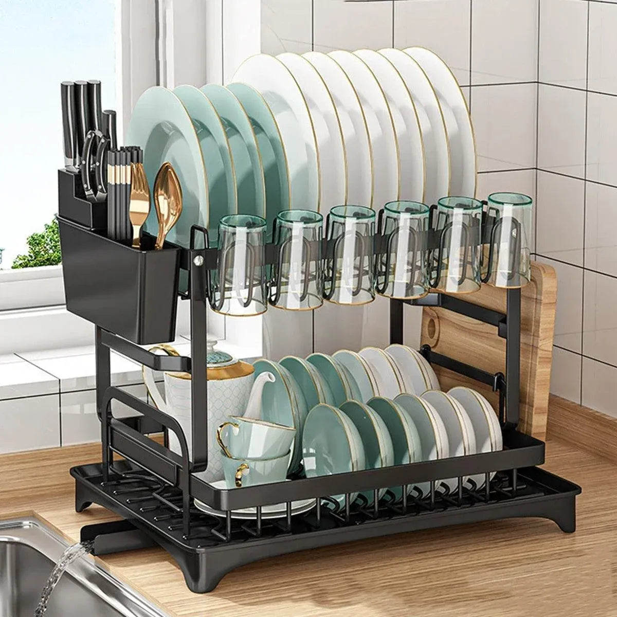 1-Piece Black Dish Drying and Storage Rack