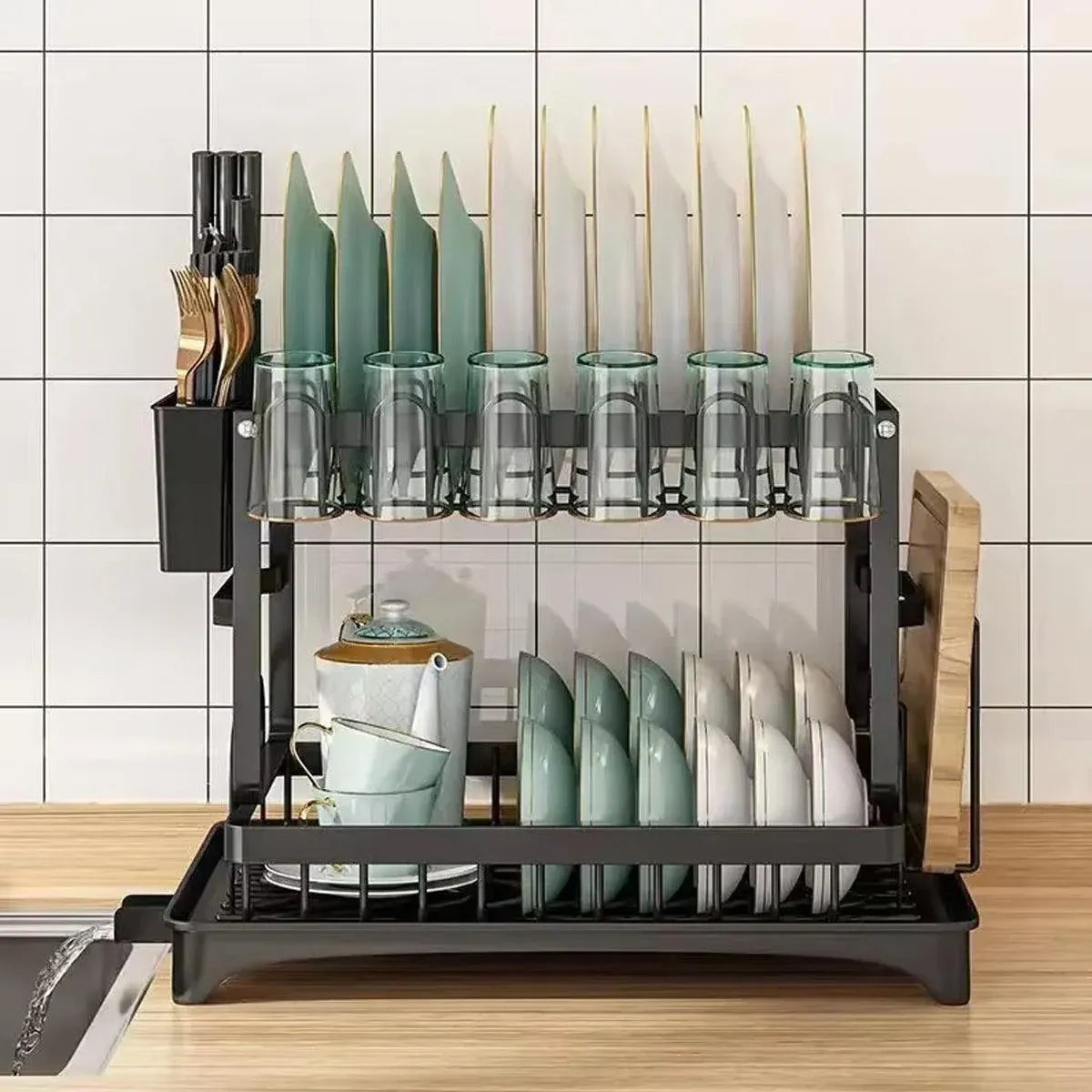 1-Piece Black Dish Drying and Storage Rack