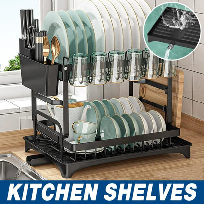 1-Piece Black Dish Drying and Storage Rack