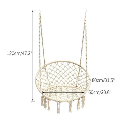 Beige Hanging Chair with Tassels and Two Rings - 1 Piece