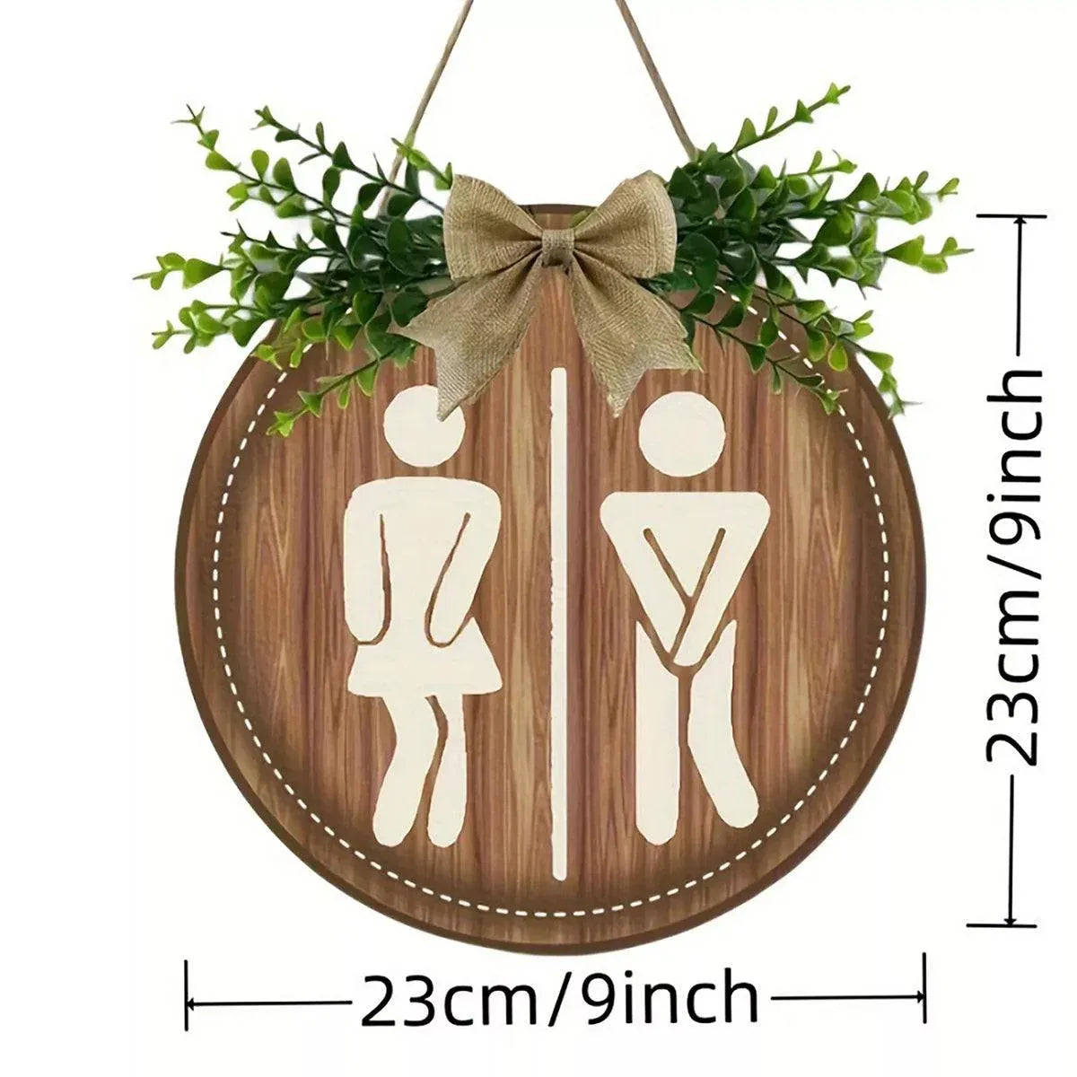 Round Restroom Door Sign with Bow and Greenery 23 x 23 cm - 1 Piece