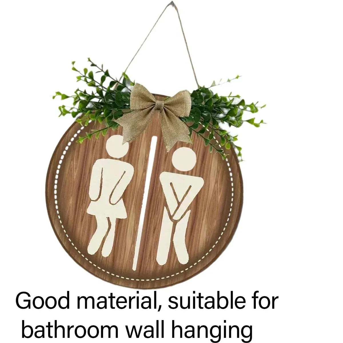 Round Restroom Door Sign with Bow and Greenery 23 x 23 cm - 1 Piece