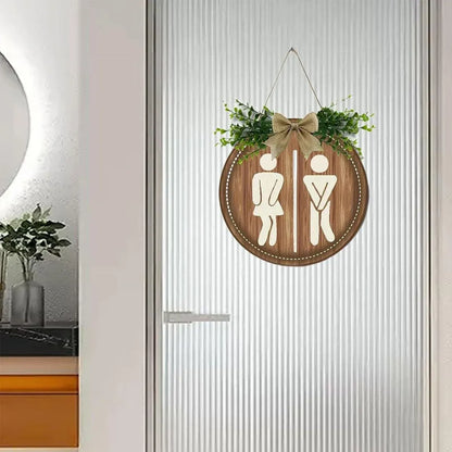 Round Restroom Door Sign with Bow and Greenery 23 x 23 cm - 1 Piece
