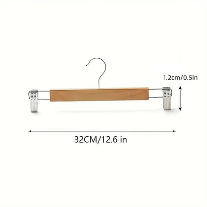10-Piece Wooden Trouser Hanger Set with Adjustable Clips