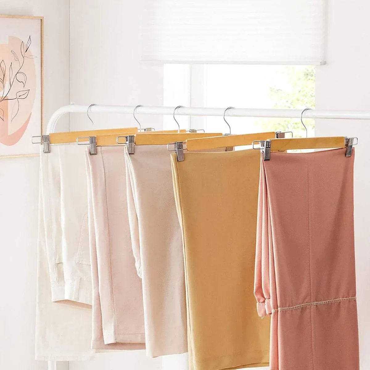 10-Piece Wooden Trouser Hanger Set with Adjustable Clips