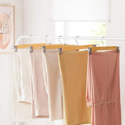 10-Piece Wooden Trouser Hanger Set with Adjustable Clips