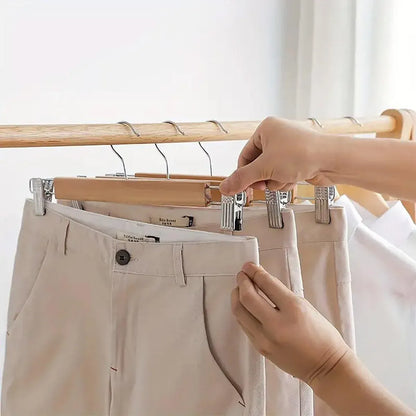 10-Piece Wooden Trouser Hanger Set with Adjustable Clips