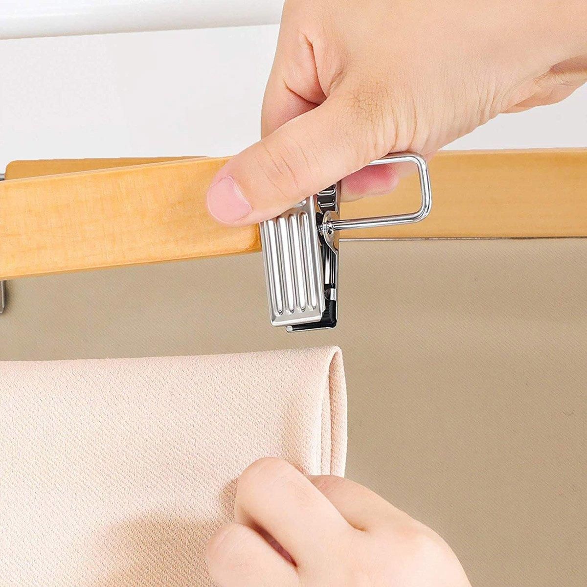 10-Piece Wooden Trouser Hanger Set with Adjustable Clips