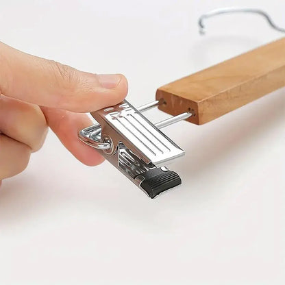10-Piece Wooden Trouser Hanger Set with Adjustable Clips
