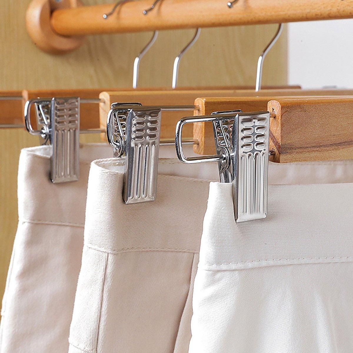 10-Piece Wooden Trouser Hanger Set with Adjustable Clips
