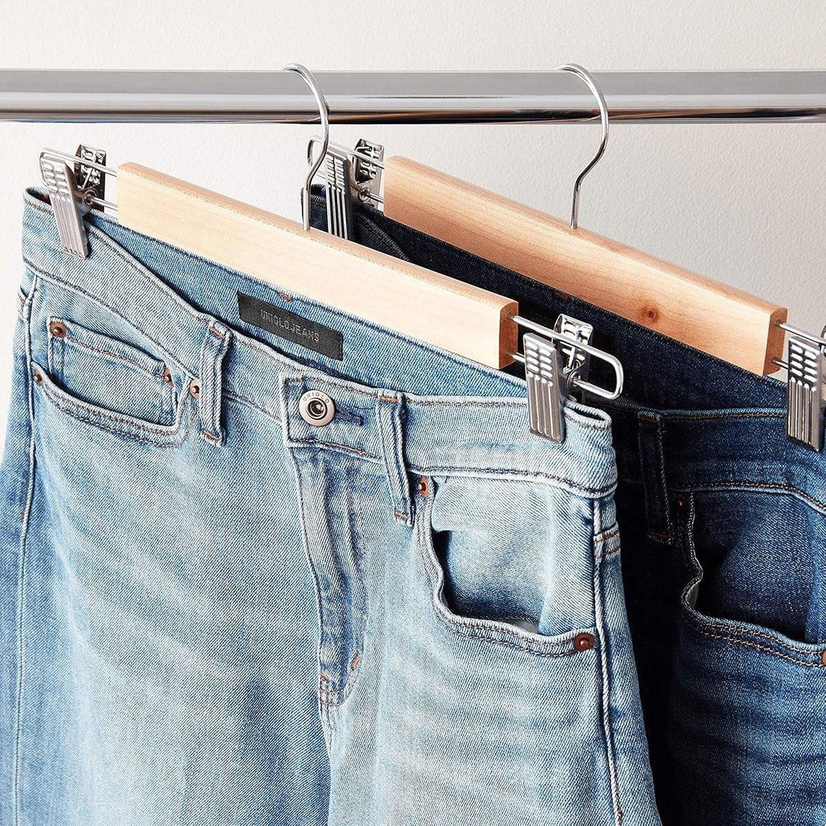10-Piece Wooden Trouser Hanger Set with Adjustable Clips