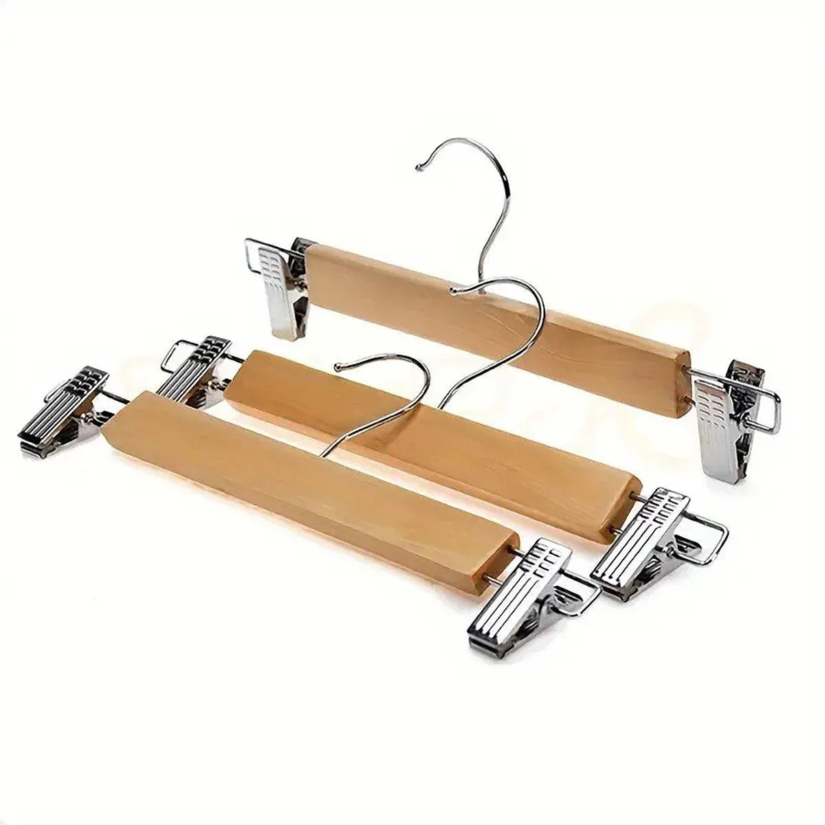 10-Piece Wooden Trouser Hanger Set with Adjustable Clips