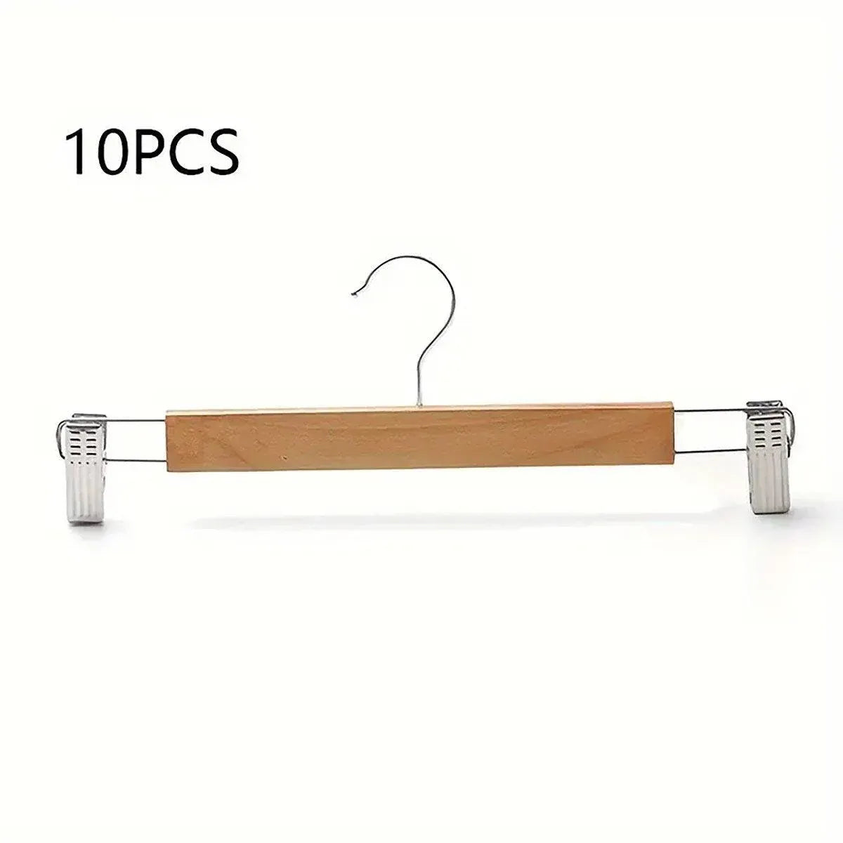 10-Piece Wooden Trouser Hanger Set with Adjustable Clips
