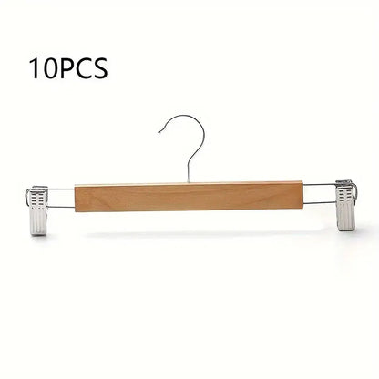 10-Piece Wooden Trouser Hanger Set with Adjustable Clips