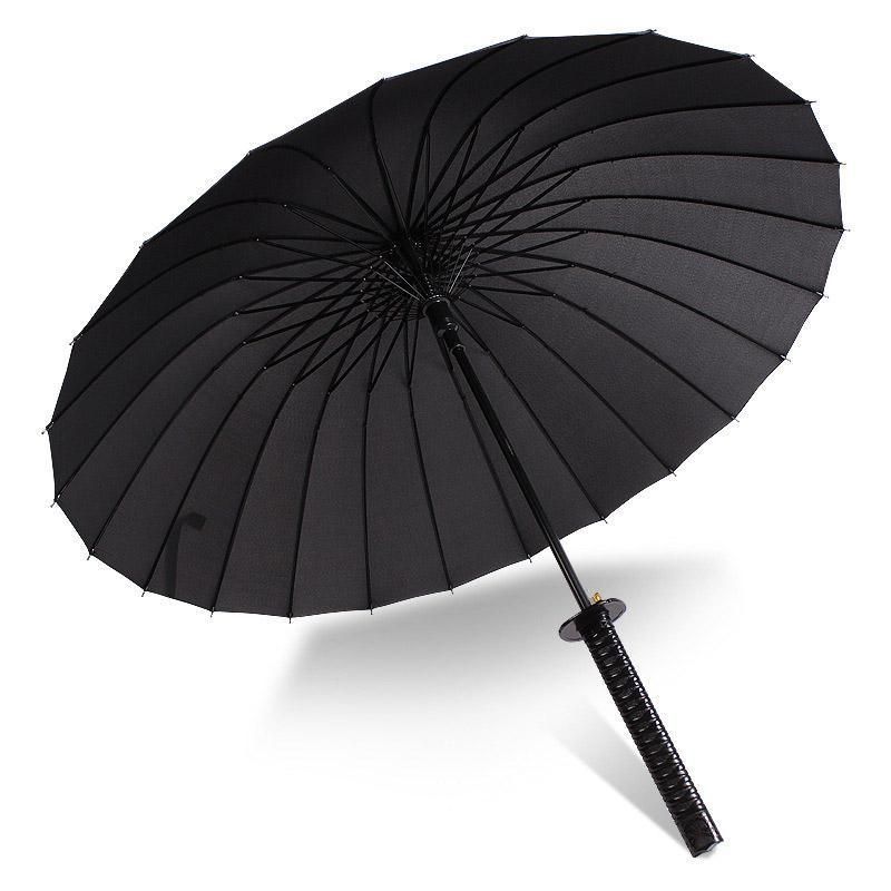 1-Piece Black 24-Rib Sword-Handle Straight Umbrella