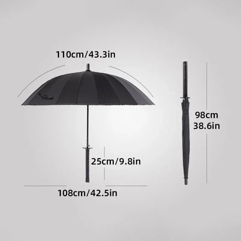 1-Piece Black 24-Rib Sword-Handle Straight Umbrella