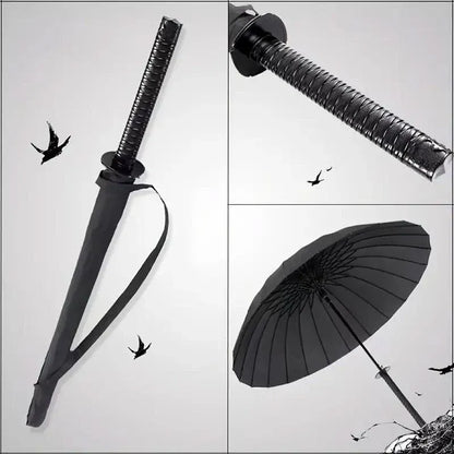 1-Piece Black 24-Rib Sword-Handle Straight Umbrella