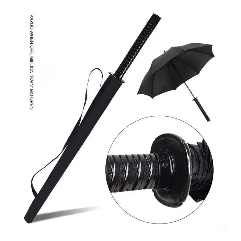 1-Piece Black 24-Rib Sword-Handle Straight Umbrella