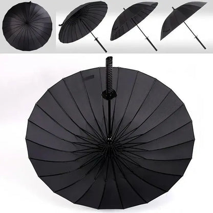 1-Piece Black 24-Rib Sword-Handle Straight Umbrella