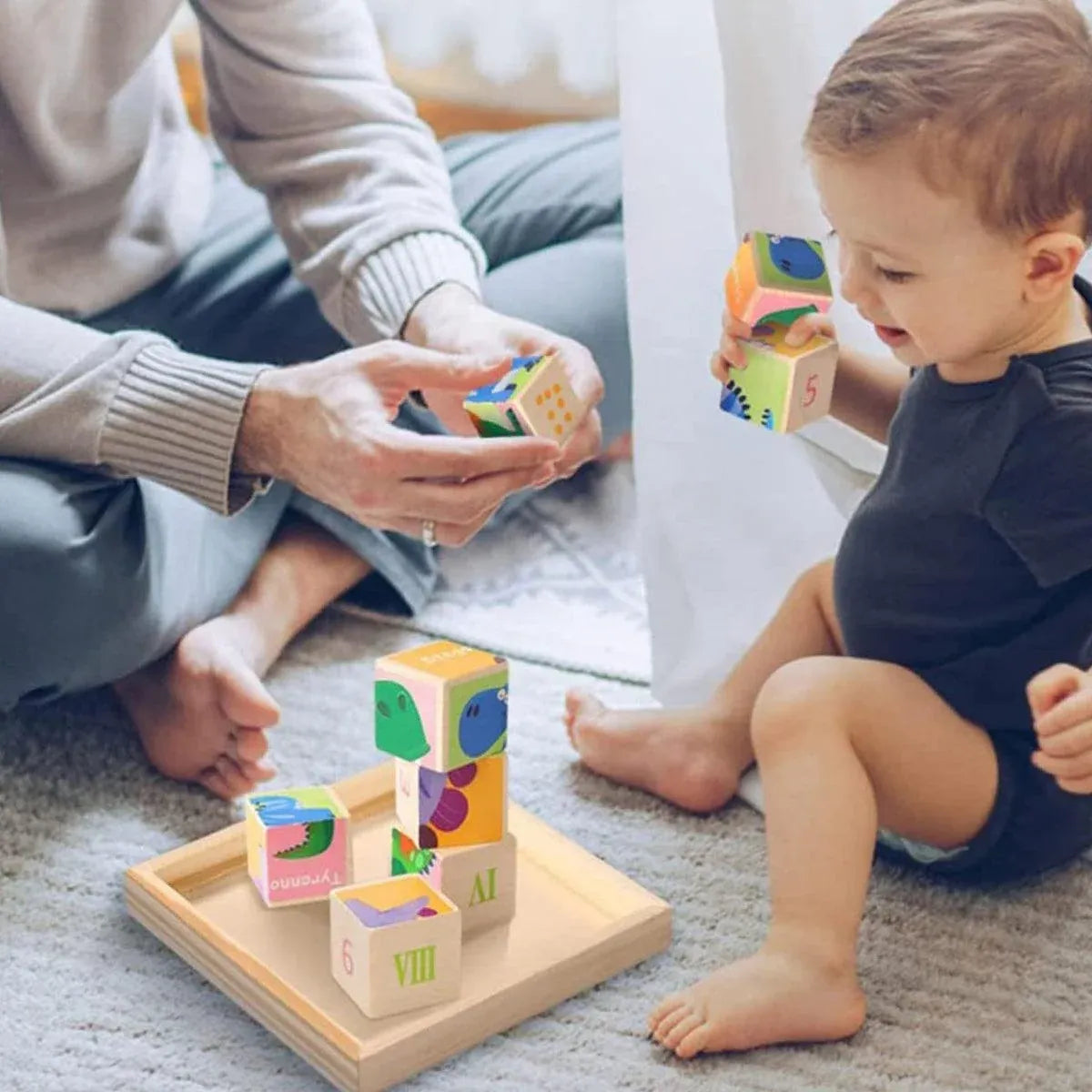 10PCS Wooden 3D Puzzle Blocks Educational Toy Matching Game with Solid Wood Tray