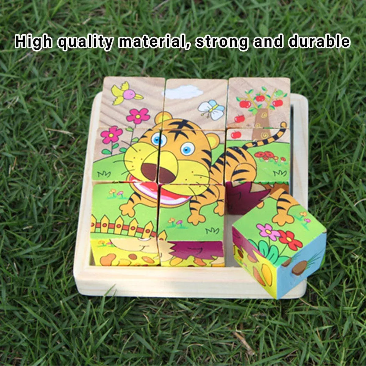 10PCS Wooden 3D Puzzle Blocks Educational Toy Matching Game with Solid Wood Tray