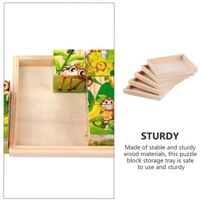10PCS Wooden 3D Puzzle Blocks Educational Toy Matching Game with Solid Wood Tray