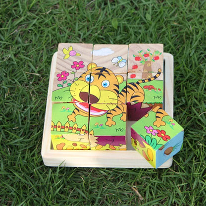 10PCS Wooden 3D Puzzle Blocks Educational Toy Matching Game with Solid Wood Tray