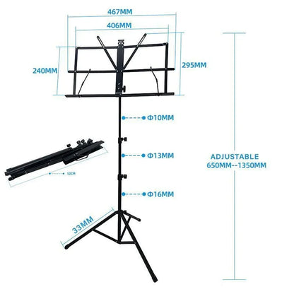 Foldable Sheet Music Stand Tripod with Carry Bag - 1 Pc