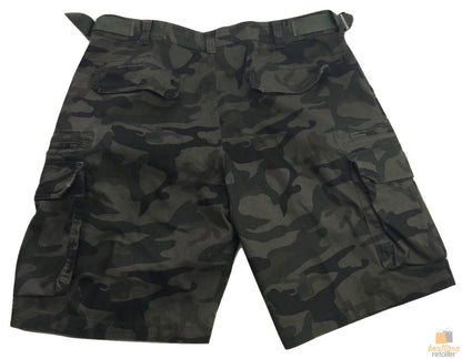 Deluxe Heavy Duty CARGO SHORTS 100% COTTON Drill Summer Work Adjustable - Dark Camouflage - 32""
